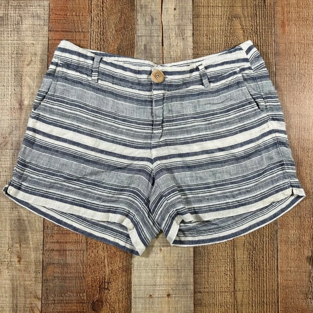 Artisan NY Womens Blue White Striped Linen Shorts 4 Casual Summer Coastal Resort